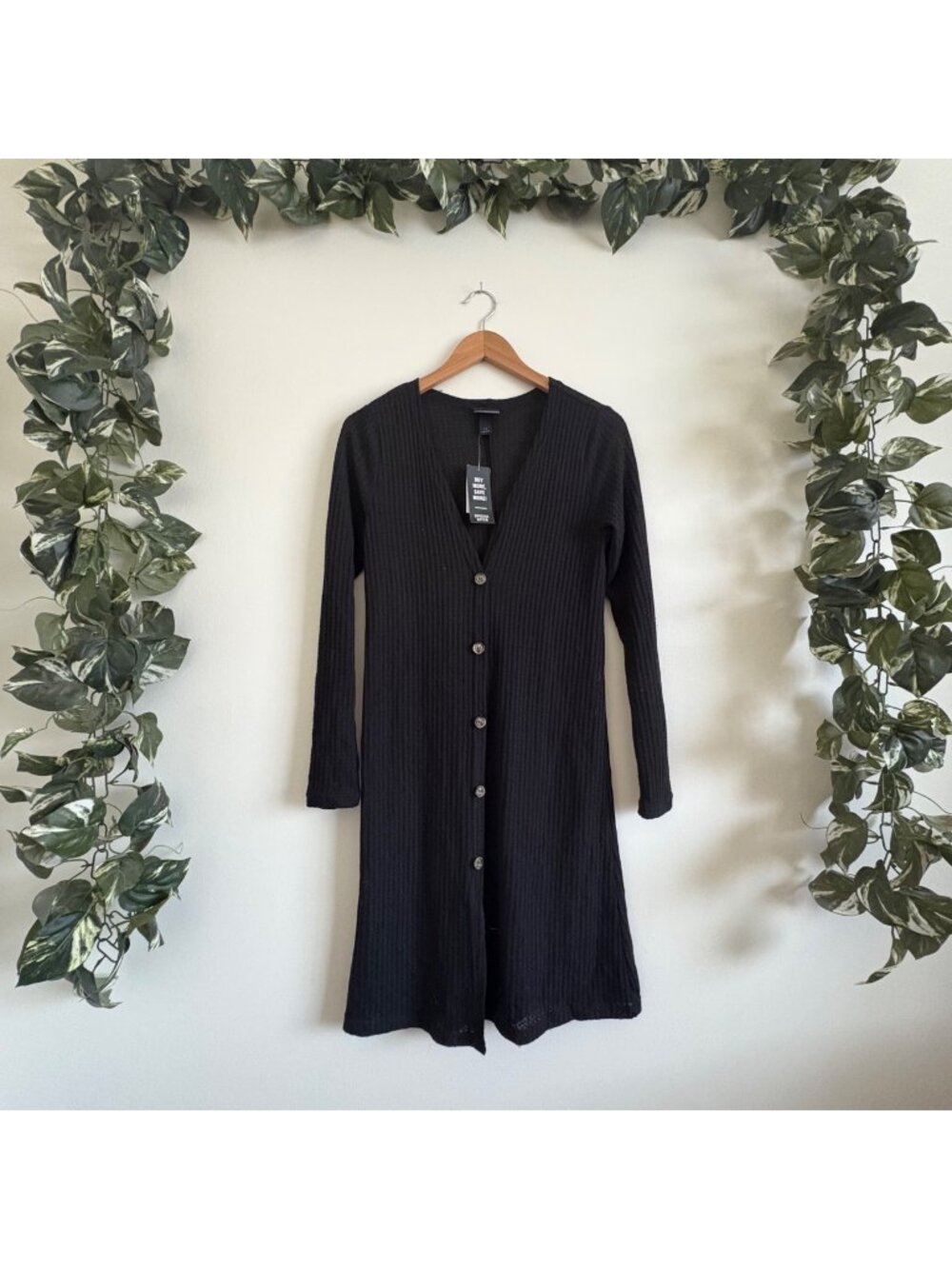Daytrip Buckle Grandpa Front Button Waffle Knit Sweater Cardigan Black NWT XS